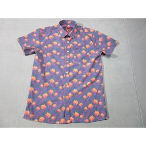 Retro Rifle Shirt Mens Medium Blue Pink Palm Tree Geometric Short Sleeve Stretch